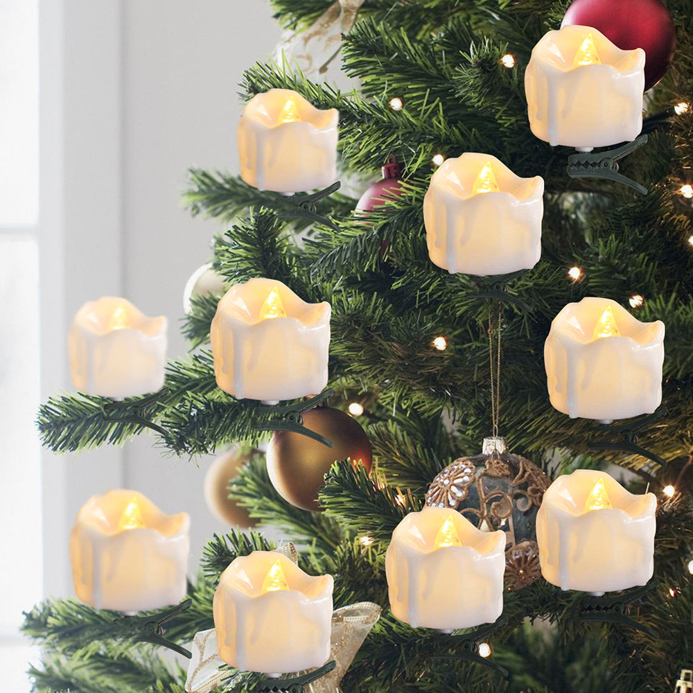 9Pcs LED Christmas Tree Decoration Candles Remote Control Candle Lights with Clips Flashing Christmas Home Decoration Candles 2 Button Remote Control