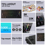 LinkMejor TK75HE V2 Hall Effect Tri-mode Magnetic Keyboard 8K Polling Rate 0.005mm RT Accuracy TOP Structure 75% US / DE ISO Layout DIY Customization Wireless Mechanical Gaming