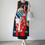 LinkMejor Ethnic Style Women's Dresses Holiday Summer Round Neck Sleeveless Printed Beach Sundress
