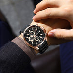 LinkMejor Business Men's Watches Fashion Luxury Stainless Steel Quartz Watches Waterproof Chronograph Multifunctional Watches