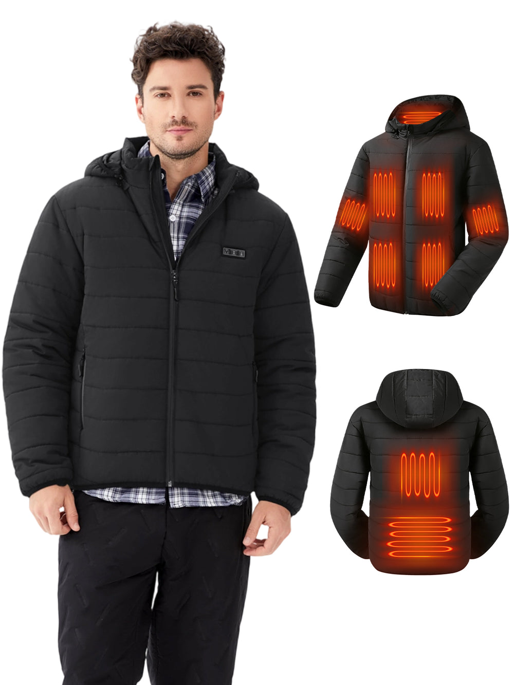 Auxo 9-Zones Men Heated Hooded Jacket with 20000mAH Power Bank - Waterproof Lightweight Warm Electric Heating Coat for Winter Outdoor