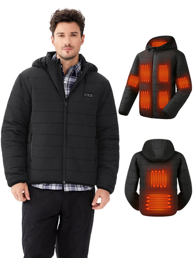 Auxo 9-Zones Men Heated Hooded Jacket with 20000mAH Power Bank - Waterproof Lightweight Warm Electric Heating Coat for Winter Outdoor