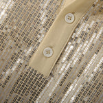 LinkMejor Mens Sequin Sparkle Glitter Patchwork T-Shirt Fashion Short Sleeve Lapel Top Tshirt for Men