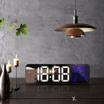 LinkMejor Digital Wall Clock Alarm Clock Large LED Display with Automatic Brightness / Indoor Temperature / Humidity Monitor / 12/24H For Home Office Classroom