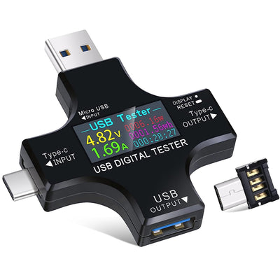 2 in 1 Type C USB Tester Color Screen LCD Digital Multimeter USB C Voltage Current Voltmeter Amp Volt Ammeter Tester USB Cable Charger Indicator DC3.6-30V/0-5.1A