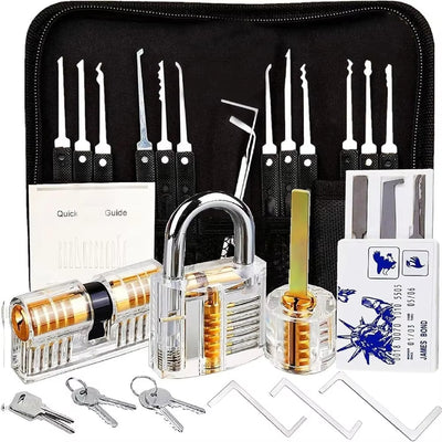Premium Lock Pick Set 32 Piece Professional Transparent Training Locks Stainless Steel Anti Slip Grip Lock Picking Tools for Padlock Tubular & Pin Locks Locksmith Kit