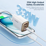 [GaN Tech] LinkMejor TCT33-22EU 33W 2-Port USB PD Charger USB-A+USB-C PD3.0 QC3.0 Fast Charging Digital Display Wall Charger Adapter EU Plug for iPhone 16 Pro 15 14 Pro Max 13 12 for Huawei Pura X for Samsung Galaxy S25 Ultra