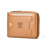 LinkMejor Retro Solid Cowhide Leather Zipper Men's Wallet Two-fold Money Clip RFID Multi-card Credit Holder