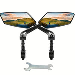 2pcs Bike Handlebar Mirrors For Bicycle Ebike Scooter Snowbike Adjuatable Wide Angle Rear View And 360° Rotatable Safety Galss Design