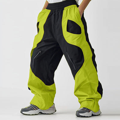 LinkMejor Mens Color-Block Spliced Design Pant Fashion Elastic Waist Loose Fit Pants