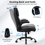 Hoffree Executive Office Chair Big and Tall 450lbs Heavy Duty Desk Chairs with Adjustable Lumbar Support High Back Home Computer Leather Chair with Flip-up Armrests for Heavy People