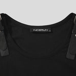 LinkMejor Mens Tank Top Fashion Leather Shoulder Strap Design Solid Color Knitted Vest Summer Sleeveless Men's Undershirts