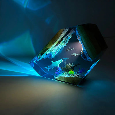 LinkMejor The Underwater World Creative Resin Night Light Wooden Base Desktop Ornament