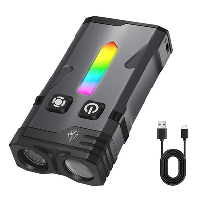 LinkMejor EV10 1100LM EDC Keychain Flashlight Polypan-RGB Flash Color Clip-on Light Type-C Rechargeable Mini Portable Magnetic Flash Lights for Signaling Cycling Outdoor or Indoor Use