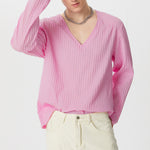 LinkMejor Men Fashion V-neck Long Sleeve T-shirt Comfy Loose Fit Solid Color Tshirt Top for Men Plus Size, Spring Fall
