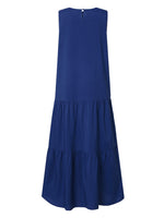 Women Sleeveless Solid Color O-neck Casual Layered Maxi Dress