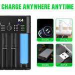 [USA Direct] K4 4-Slot with USB Port Universal Rechargeable Li-ion Battery Charger for Flashlight RC Toys Home Tools Batteries Cell