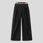 LinkMejor Mens Ruched Crossover Design Pant Fashion Solid Color High Waist Casual Long Trousers for Male