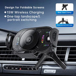 X10 15W Fast Wireless Car Charger Mount Foldable Rotating Phone Holder for Air Vent & Dashboard Compatible with Foldable Flat Screen Phones