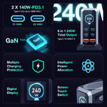 [GaN Tech] LinkMejor® BW-S31 240W 6-Port USB PD Charger 4USB-C+2USB-A QC PD Digital Display Fast Charging Desktop Charging Station for iPhone 16 16 Pro 15 14 13 Pro Max for MacBook Pro for Airpods for Apple Watch