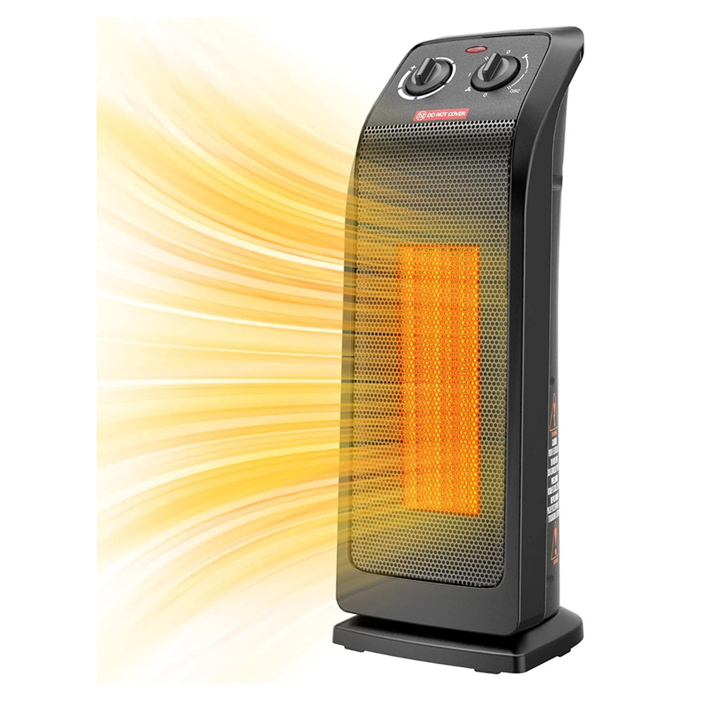 [US Direct] ECOWELL 18" Tower Heater for Indoor Use, 1500W Fast Heating Ceramic Electric Heater with Thermostat, 3 Modes, Tip-Over Protection, 60° Oscillating Portable Space Heater for Office Bedroom EHT180