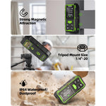 Huepar Dual Green Beam Laser Distance Meter Bidirectional Measuring Tool 393Ft 656Ft Rechargeable Backlit LCD 9 Modes Electronic Angle Sensor Accurate Measurement