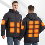 LinkMejor HJ-15G Unisex Cotton-padded Heated Jacket - 15 Heating Areas, USB/DC Charging, Winter Electric Thermal Warm Jacket for Outdoor Hiking Camping