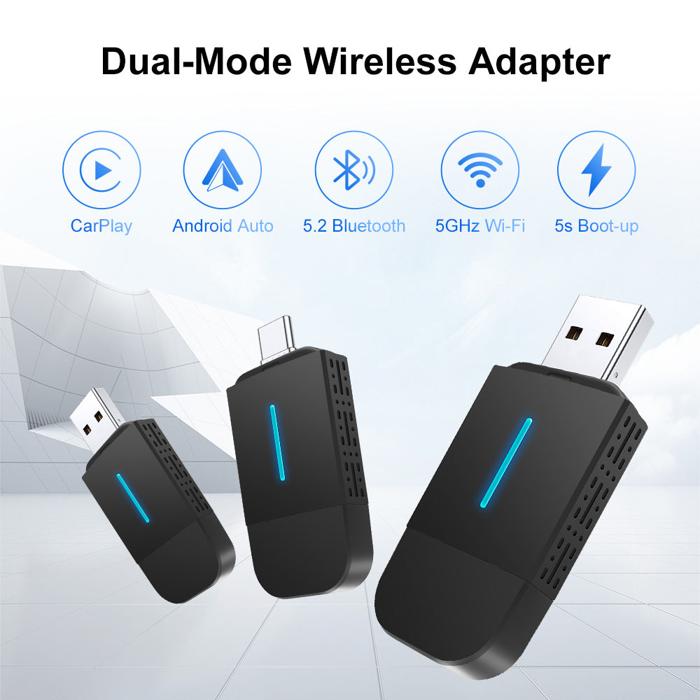 LinkMejor Wireless Carplay Android Auto 2In1 Smart Dongle Adapter 5GWIFI BT5.2 For 99% OEM Car Comes With USB & TYPE-C Interfaces