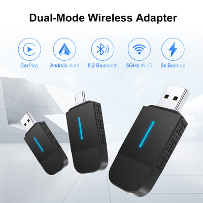 LinkMejor Wireless Carplay Android Auto 2In1 Smart Dongle Adapter 5GWIFI BT5.2 For 99% OEM Car Comes With USB & TYPE-C Interfaces