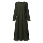 LinkMejor Women Long Sleeved Long Dress with Side Pockets Lace Patchwork Casual Long Maxi Dress for Spring Fall