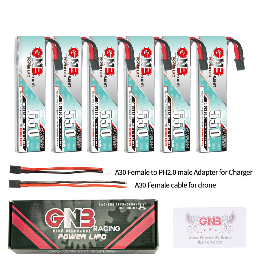 6Pcs LinkMejor 3.7V 550mAh 90C 1S LiHV Battery A30 Plug With Adapter Cable for Emax Tinyhawk S BetaFPV Beta75X