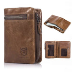 LinkMejor Men's Genuine Leather RFID Wallet Short Trifold Design Hasp Zipper Closure Card Holder Coin Pocket Money Purse