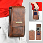 High-quality PU Leather Belt Waist Bag for 7.4inch Phone Multi-layer Card Slot Men's Phone Bag with Loop for Outdoor Hiking Work