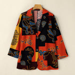 LinkMejor Womens Ethnic Prints Blazer Vacation Thin Suit Coat Retro Lapel Cotton Linen Printing Long Sleeve Blazer
