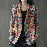 LinkMejor Womens Ethnic Prints Blazer Vacation Thin Suit Coat Retro Lapel Cotton Linen Printing Long Sleeve Blazer