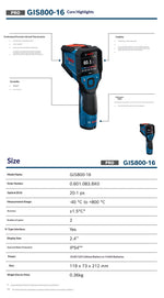 Genuine for Bosch GIS800-16 Infrared Thermometer -40 °C to +800 °C 20:1 Optical Resolution Dual Laser K-Type Interface IP54