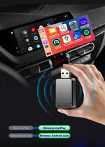 2-in-1 Wireless CarPlay Android Auto Box CP/AA Adapter 5G Wifi & BT 5.0 Support Mobile Phones Vehicles