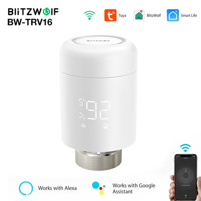 LinkMejor® BW-TRV16 WiFi Smart Thermostatic Radiator Valve Intelligent Thermostat Temperature Controller Programmable Set Schedules APP & Voice Control Work with Alexa Google Home
