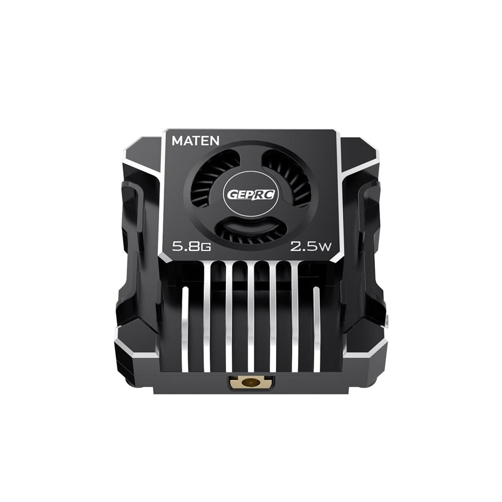 GEPRC MATEN 2.5W VTX PRO 5.8GHz 48CH FPV Transmitter Support Pit/25/200/600/1600/2500mW, IRC Tramp, Built-in Mic, Active Fan, CNC Aluminum, MMCX, 7-36V, 5V 600mA Out, 20×20/30.5×30.5mm, 17g for Long-Range Drone