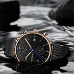 LinkMejor Men's Watches Luxury Fashion Large Dial Watches Stainless Steel Quartz Watch Waterproof Chronograph Business Casual Wristwatch