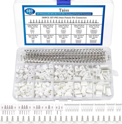 580PCS JST-PH2.0mm Pitch 2P3P4P5P6P Plastic Shell Straight Pin Base Connector Terminal