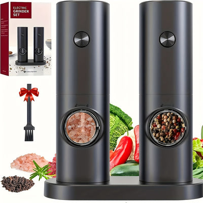IPRee Automatic Electric Salt and Pepper Grinder Set Battery Powered with Ceramic Grinder Core Adjustable Coarseness LED Light Dual Chamber Kitchen Gadgets Spice Mill