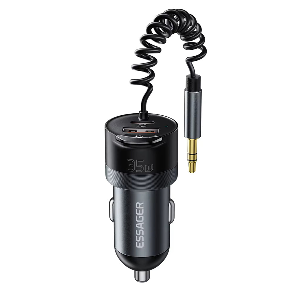LinkMejor ES-CC20 bluetooth V5.3 FM Transmitter 35W PD + QC3.0 USB Car Charger Wireless Radio Adapter HiFi Music Play Car Kit With Mic Hands Free Calls