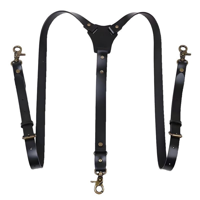 Men's PU Leather Suspenders Retro Style Y back Adjustable Belt Loop 3 Snap Hooks Belt Mens Trousers Braces