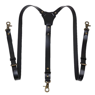 Men's PU Leather Suspenders Retro Style Y back Adjustable Belt Loop 3 Snap Hooks Belt Mens Trousers Braces
