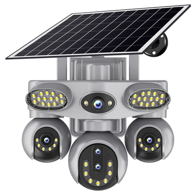V380 8MP 8X Digital Zoom 4-Lens Solar Security Camera Wireless Outdoor WiFi/4G PTZ Night Vision Motion Two Way Audio Weatherproof Battery Powered Home Surveillance System