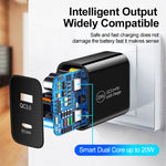 PD20W 2-Port USB PD Charger Dual 20W USB-C PD3.0 QC3.0 Fast Charging Wall Charger Adapter EU Plug for iPhone 12 13 14 14 Pro Max for Huawei Mate50 for Redmi K60 for Samsung Galaxy S22