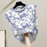 LinkMejor Women Patchwork Lace Print Loose Fit Tank Top Comftable Sleeveless Floral Vest Summer Daily Top for Women
