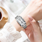 LinkMejor Women's Quartz Watch Elegant Rhinestone Rectangular Dial Waterproof Stainless Steel Strap Luminous Design Perfect for Business and Fashion Use Stylish Women Watch Ideal for Everyday Wear