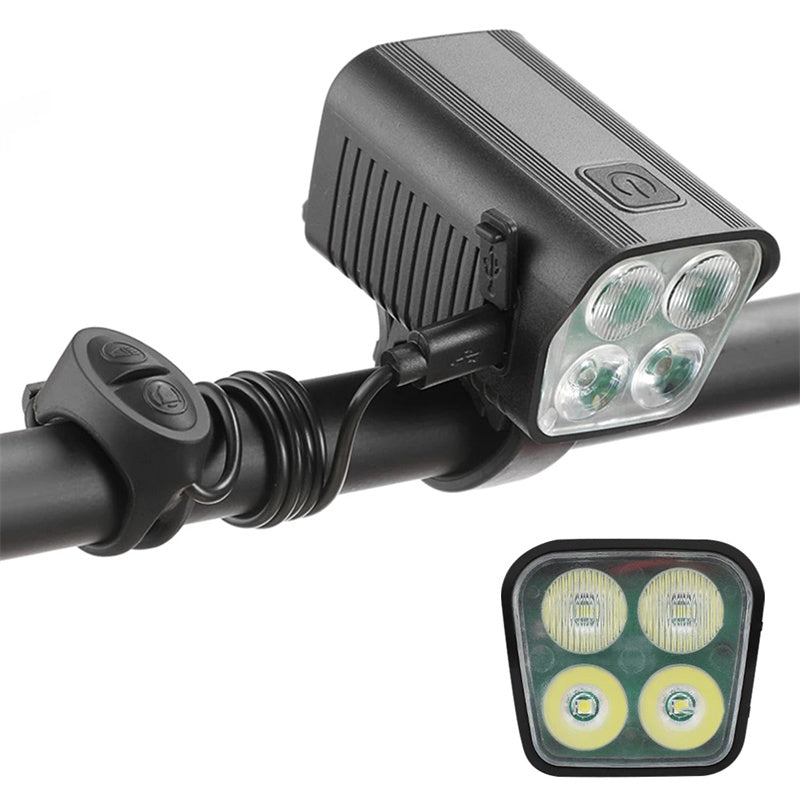 LinkMejor 2-in-1 LED Bicycle Front Light with Bell Horn 4 Super Bright LEDs 500mAh Battery Type-C Charging Safe for Night Cycling